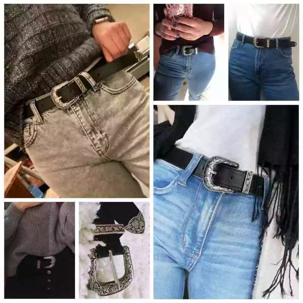Western Belt Vintage Vegan Black Leather - Picture 6 of 7